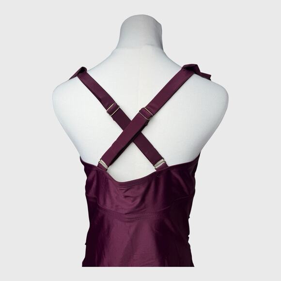 Kona Sol Womens One Piece Shirred Wrap Swimsuit Size 14W Purple Tummy Control - Picture 11 of 16